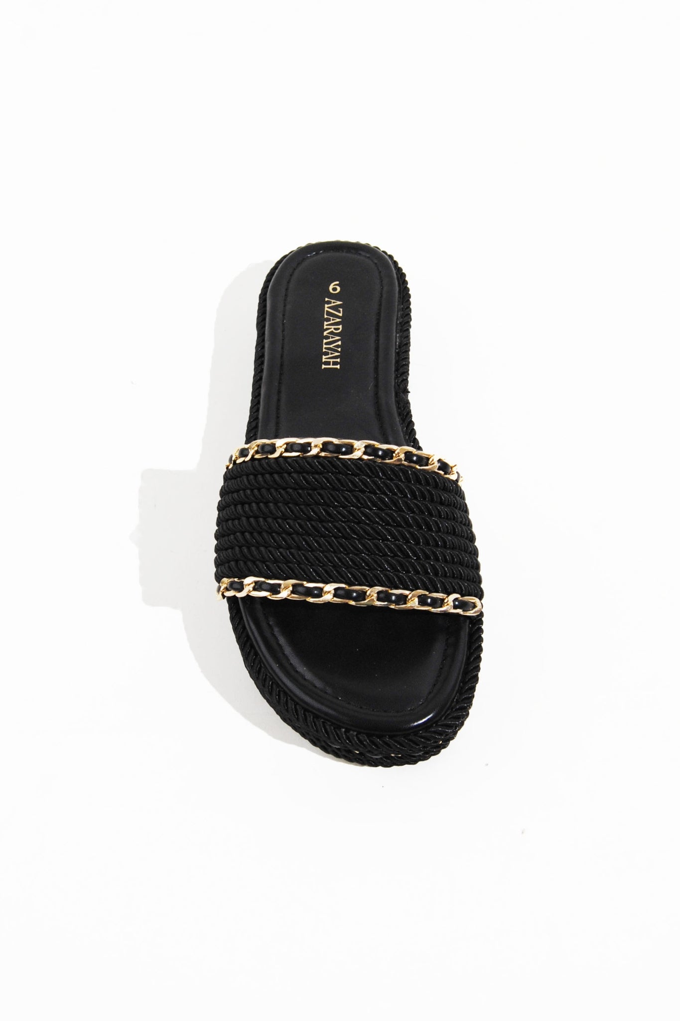 WANT YOU Rope Chain Slides – Black & Gold Luxe Flat